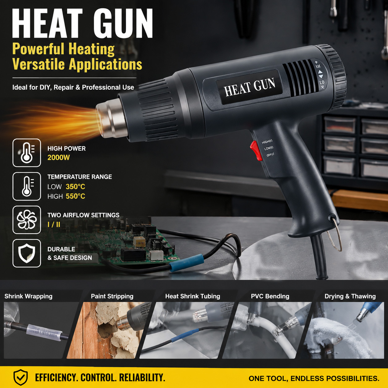 Power Tools Toolstation - Pistola de Aire Caliente 220V 2000W,